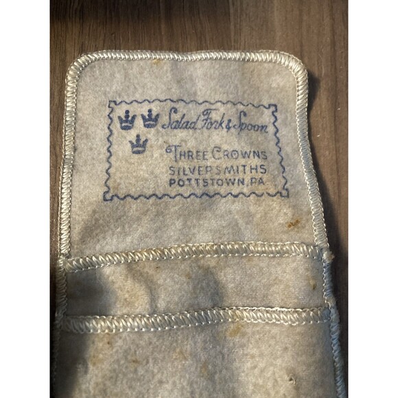 VINTAGE THREE CROWNS SILVERSMITH SALAD SERVING SET FORK & SPOON Storage Bag - Picture 14 of 15